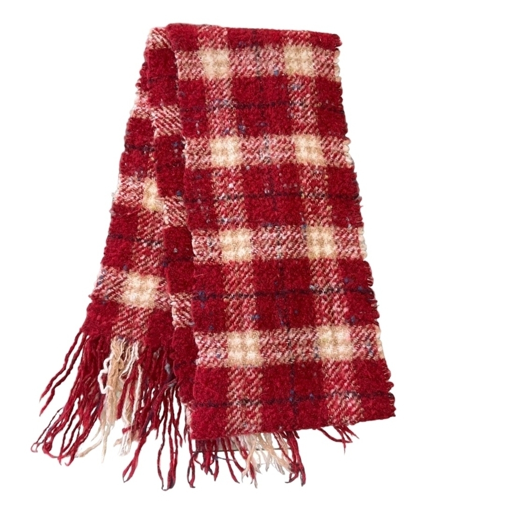 Burberry Plaid Wool Blend Scarf Unisex Red & White Plaid ( EXCELLENT CONDITION)